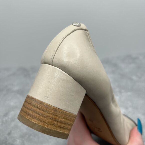 Agl Attilio Giusti Leombruni Leather Beige Black Pumps Size 38 Block Heels - Picture 13 of 15